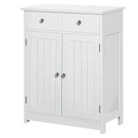 kleankin Freestanding Bathroom Floor Cabinet, Organizer Floor Tower with 2 Door, 2 Drawers, Adjustable Shelf, White(m-11)
