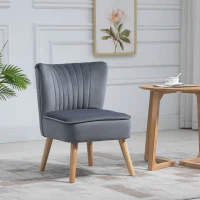 HOMCOM Velvet Armless Chair, Modern Accent Chair for Living Room with Wood Legs and Thick Padding, Grey(m-1)