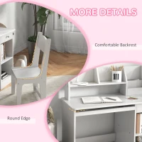 Qaba Kids Desk and Chair Set for 5-8 Year Old with Storage, Study Table and Chair for Children, White(m-7)