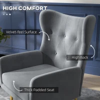 HOMCOM Fabric Wingback Armchair, Modern Accent Chair with Gold Metal Legs for Living Room, Bedroom, Home Office, Grey(m-4)