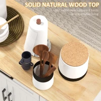 HOMCOM Modern Rolling Kitchen Island Cart with Drawers, Natural Wood Top, Towel Rack, Door Storage Cabinet, White(m-5)