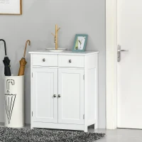 kleankin Freestanding Bathroom Floor Cabinet, Organizer Floor Tower with 2 Door, 2 Drawers, Adjustable Shelf, White(m-4)