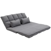 HOMCOM 51" Folding Floor Sofa, Foldable 2-Seater Lazy Sofa Sleeper Bed, Adjustable Linen Floor Couch with 9-position Backrest, 2 Pillows and Wide Seat for Living Room, Grey(m-2)