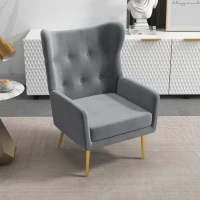 HOMCOM Fabric Wingback Armchair, Modern Accent Chair with Gold Metal Legs for Living Room, Bedroom, Home Office, Grey(m-7)