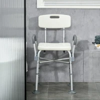 HOMCOM Shower Chair with Back and Arms, Bathroom Shower Stool with Removable Padded Cushion and Suction Cup Feet, Bath Chair for Elderly, Senior, Tool-Free Assembly, 396lbs(m-9)
