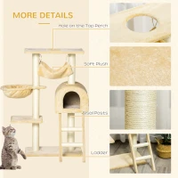 PawHut 39" Deluxe Cat Tree Tower Scratching Post Kitten Condo Activity Center Deep Cream(m-6)