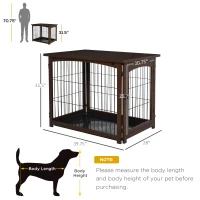 PawHut Wooden Decorative Dog Cage Pet Crate Fence Side Table Small Animal House with Tabletop, Lockable Door, Brown(m-3)