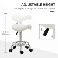 HOMCOM Saddle Stool, PU Leather Adjustable Rolling Salon Chair for Massage, Spa, Clinic, Beauty and Tattoo, White(m-4)