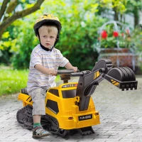 Aosom 6V Electric Ride on Tractor, 3 in 1 Electric Ride on Excavator, Bulldozer, Road Roller, Battery Powered Pretend Play Construction, for 18-48 Months - Yellow(m-1)