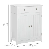 kleankin Freestanding Bathroom Floor Cabinet, Organizer Floor Tower with 2 Door, 2 Drawers, Adjustable Shelf, White(m-3)