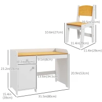 Qaba Kids Desk and Chair Set for 3-6 Year Old with Storage Drawer, Study Table and Chair for Children, White(m-3)