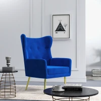 HOMCOM Fabric Wingback Armchair, Modern Accent Chair with Gold Metal Legs for Living Room, Bedroom, Home Office, Blue(m-1)
