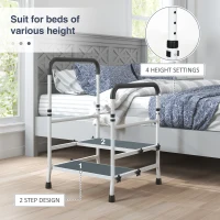 HOMCOM Bedside Step Stool with Handles for Adults, Seniors, 2 Step Stool for High Beds with Adjustable Height, Non-Slip Platform, Storage Pouch, Holds up to 300 Pounds(m-4)