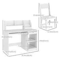 Qaba Kids Desk and Chair Set for 5-8 Year Old with Storage, Study Table and Chair for Children, White(m-3)