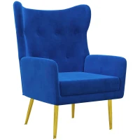 HOMCOM Fabric Wingback Armchair, Modern Accent Chair with Gold Metal Legs for Living Room, Bedroom, Home Office, Blue(m-2)
