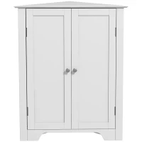 kleankin Freestanding Bathroom Cabinet, Corner Cabinet with Doors and Shelves, Small Bathroom Storage Cabinet, White(m-11)