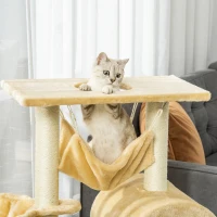 PawHut 39" Deluxe Cat Tree Tower Scratching Post Kitten Condo Activity Center Deep Cream(m-7)