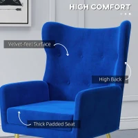 HOMCOM Fabric Wingback Armchair, Modern Accent Chair with Gold Metal Legs for Living Room, Bedroom, Home Office, Blue(m-4)
