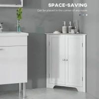 kleankin Freestanding Bathroom Cabinet, Corner Cabinet with Doors and Shelves, Small Bathroom Storage Cabinet, White(m-4)