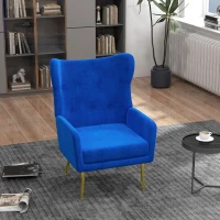 HOMCOM Fabric Wingback Armchair, Modern Accent Chair with Gold Metal Legs for Living Room, Bedroom, Home Office, Blue(m-6)