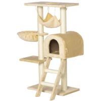 PawHut 39" Deluxe Cat Tree Tower Scratching Post Kitten Condo Activity Center Deep Cream(m-2)