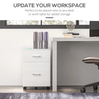Vinsetto Mobile Filing Cabinet, Vertical File Cabinet with 2 Drawers, Wheels, for Letter or A4 File, White(m-7)
