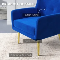 HOMCOM Fabric Wingback Armchair, Modern Accent Chair with Gold Metal Legs for Living Room, Bedroom, Home Office, Blue(m-5)