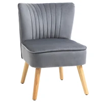 HOMCOM Velvet Armless Chair, Modern Accent Chair for Living Room with Wood Legs and Thick Padding, Grey(m-2)