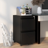 Vinsetto Mobile Vertical Filing Cabinet with Lock, 2-Drawer Steel File Cabinet with Adjustable Hanging Bar for Letter, A4 and Legal Size, Black