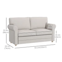 HOMCOM 59" Loveseat Sofa for Bedroom, Modern Love Seats Furniture, Upholstered 2 Seater Couch with Solid Steel Frame and Beech Wood Legs for Living Room, Light Grey(m-3)