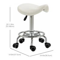 HOMCOM Saddle Stool, PU Leather Adjustable Rolling Salon Chair for Massage, Spa, Clinic, Beauty and Tattoo, White(m-3)