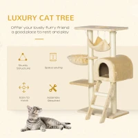 PawHut 39" Deluxe Cat Tree Tower Scratching Post Kitten Condo Activity Center Deep Cream(m-4)