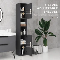 kleankin Tall Bathroom Storage Cabinet, 72" Freestanding Narrow Bathroom Cabinet with Open Shelves, 2-door Cabinets, Adjustable Shelves, and Soft Close Mechanism, Grey(m-5)
