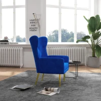 HOMCOM Fabric Wingback Armchair, Modern Accent Chair with Gold Metal Legs for Living Room, Bedroom, Home Office, Blue(m-7)