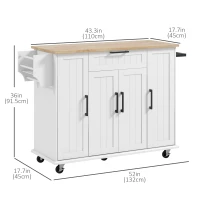 HOMCOM Modern Rolling Kitchen Island Cart with Drawers, Natural Wood Top, Towel Rack, Door Storage Cabinet, White(m-3)