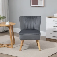 HOMCOM Velvet Armless Chair, Modern Accent Chair for Living Room with Wood Legs and Thick Padding, Grey(m-6)