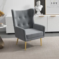 HOMCOM Fabric Wingback Armchair, Modern Accent Chair with Gold Metal Legs for Living Room, Bedroom, Home Office, Grey(m-1)
