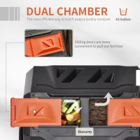 Outsunny Tumbling Compost Bin Outdoor Dual Chamber 360° Rotating Composter 43 Gallon with Sliding Doors, Orange(m-4)