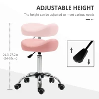 HOMCOM Saddle Stool, Height Adjustable Rolling Salon Chair with PU Leather for Massage, Spa, Clinic, Beauty and Tattoo, Pink(m-4)