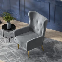 HOMCOM Fabric Wingback Armchair, Modern Accent Chair with Gold Metal Legs for Living Room, Bedroom, Home Office, Grey(m-6)