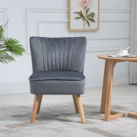 HOMCOM Velvet Armless Chair, Modern Accent Chair for Living Room with Wood Legs and Thick Padding, Grey(m-9)