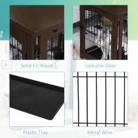 PawHut Wooden Decorative Dog Cage Pet Crate Fence Side Table Small Animal House with Tabletop, Lockable Door, Brown(m-6)