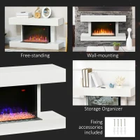 HOMCOM 21.5" Electric Fireplace with Mantel, 1500W Wall Mounting and Freestanding Fireplace Heater with Remote Control, Overheat Protection, 12H and Weekly Timer, Eco Mode, White(m-9)