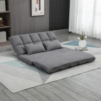 HOMCOM 51" Folding Floor Sofa, Foldable 2-Seater Lazy Sofa Sleeper Bed, Adjustable Linen Floor Couch with 9-position Backrest, 2 Pillows and Wide Seat for Living Room, Grey(m-9)