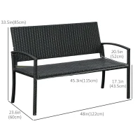 Outsunny Rattan Wicker Loveseat Garden Bench Hand Woven Portable Backyard Black(m-3)