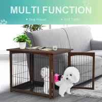 PawHut Wooden Decorative Dog Cage Pet Crate Fence Side Table Small Animal House with Tabletop, Lockable Door, Brown(m-5)