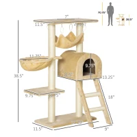 PawHut 39" Deluxe Cat Tree Tower Scratching Post Kitten Condo Activity Center Deep Cream(m-3)