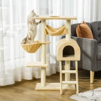 PawHut 39" Deluxe Cat Tree Tower Scratching Post Kitten Condo Activity Center Deep Cream(m-1)