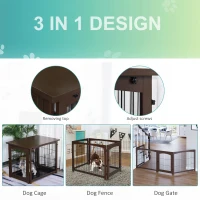 PawHut Wooden Decorative Dog Cage Pet Crate Fence Side Table Small Animal House with Tabletop, Lockable Door, Brown(m-4)
