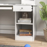 Qaba Kids Desk and Chair Set for 5-8 Year Old with Storage, Study Table and Chair for Children, White(m-9)